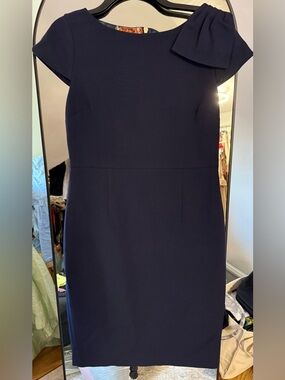 Ted Baker Navy Midi Sheath Dress with Bow Shoulder